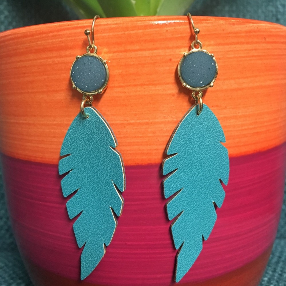 Panacea Turquoise & Gold Leaf Earrings - Picture 4 of 5
